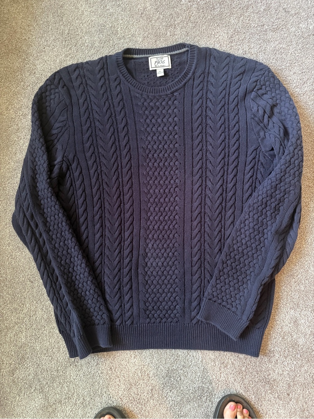 Jos. A. Bank Mens Navy Cable Crewneck Sweater 100% cotton size XL Preppy coastal